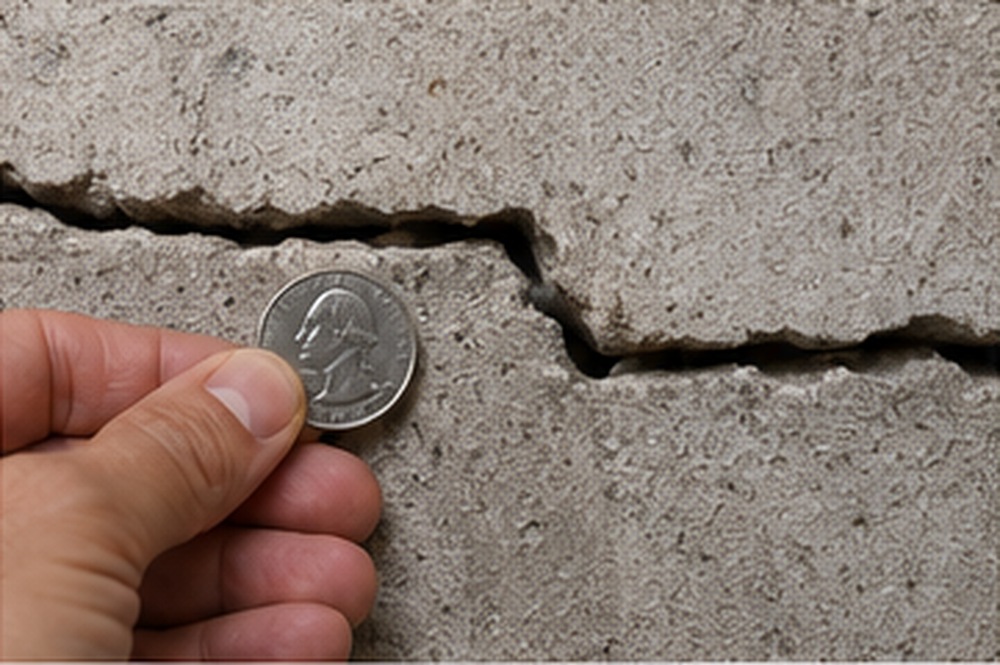 Visible offset along a crack in a concrete basement wall